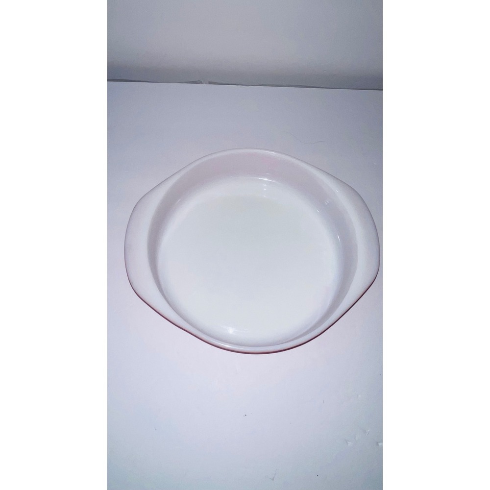 Vintage Pyrex Pink Milk Glass Round Casserole Pie Baking Dish Handled 8.5" USA* - Picture 3 of 10